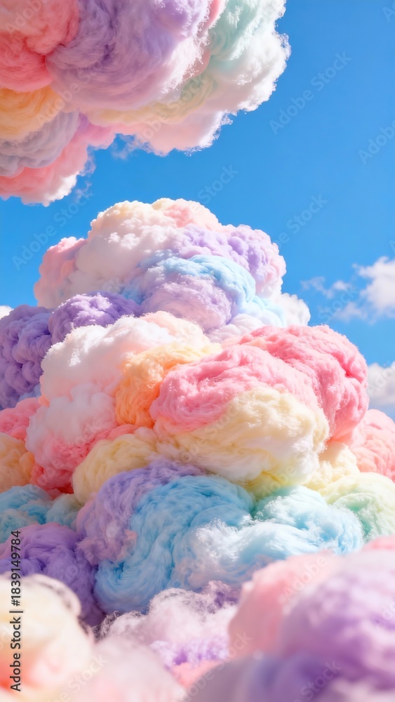 Obraz premium Rainbow Cotton Candy Cloud Scene Soft Color Fluffy Healing Background Dreamy Sweet Element