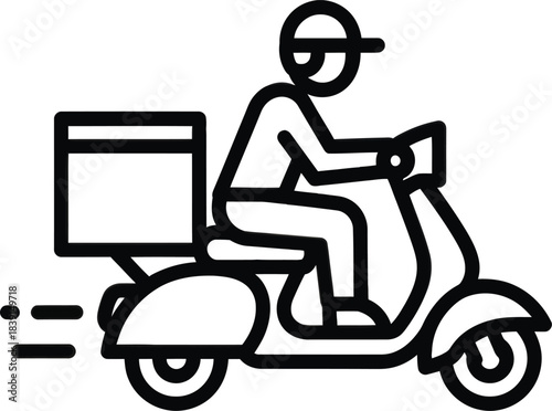 Delivery scooter courier riding motorbike vector outline