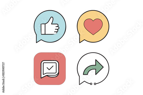 Like comment and share icon in line design love 