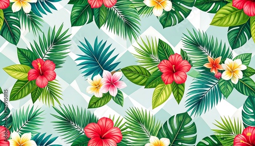 Vibrant Tropical Floral Pattern Design.