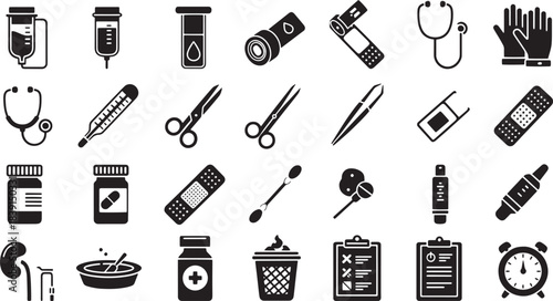 Collection of 40 diverse medical nursing icons for healthcare and medical applications