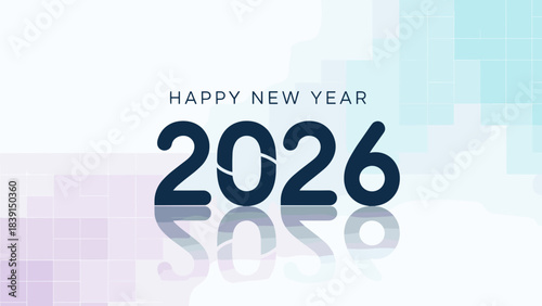 Modern Happy New Year 2026 Greeting Design with Minimalist Style and Reflection Effect