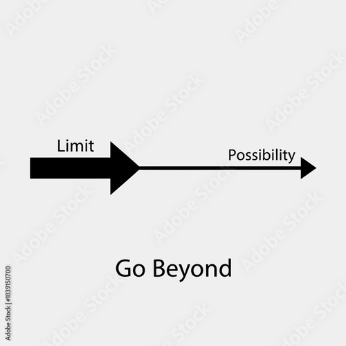 A black arrow graphic illustrating the concept of going beyond limits towards possibility and growth