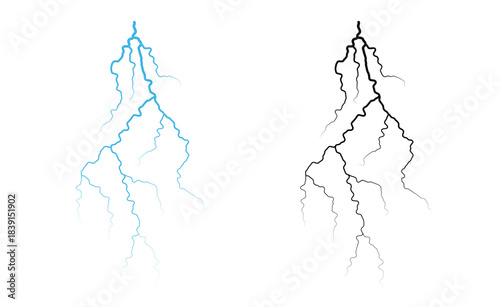 Vector lightning silhouettes set Thunderstorm design Vector illustration Thunder storm realistic lightning. Bright light effects