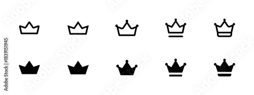 Crown icon. Royal king and queen symbols show luxury authority vector. Regal emblem graphics express noble power and elite prestige sign. Sovereign heritage pictogram.