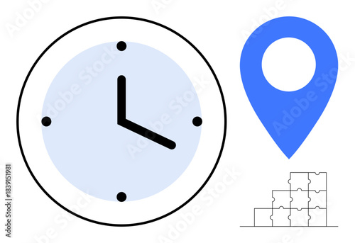 Time management concept. Time management involves efficient scheduling and organizational techniques. Time management helps improve productivity and location-based task tracking. Business tools