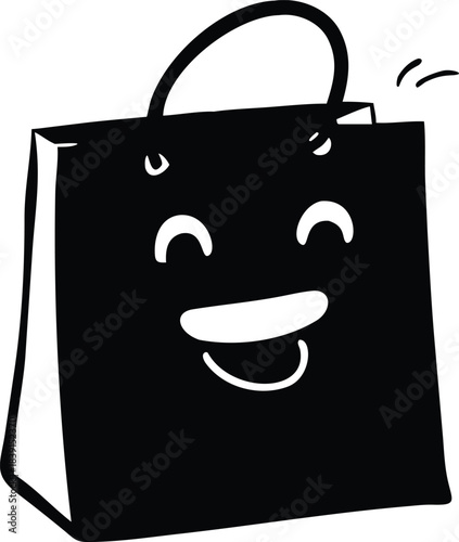 A cartoon style shopping bag bold black color wit