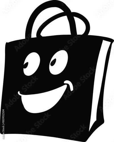 A cartoon style shopping bag bold black color wit