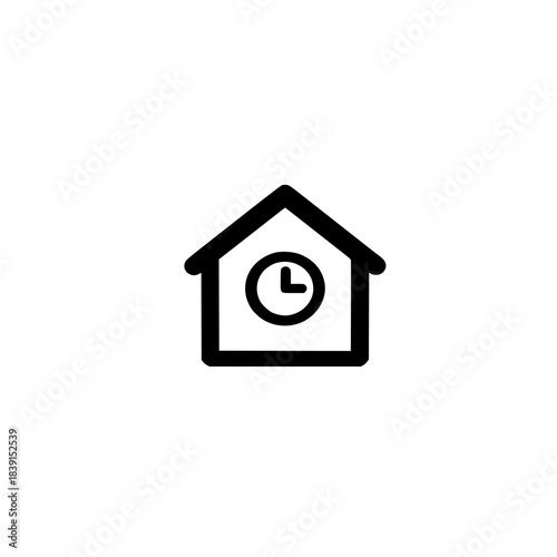 Abstract house clock icon artwork highlighting time symbol set within minimal home figure