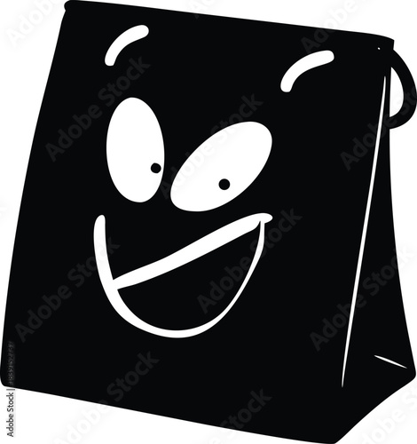A cartoon style shopping bag bold black color wit