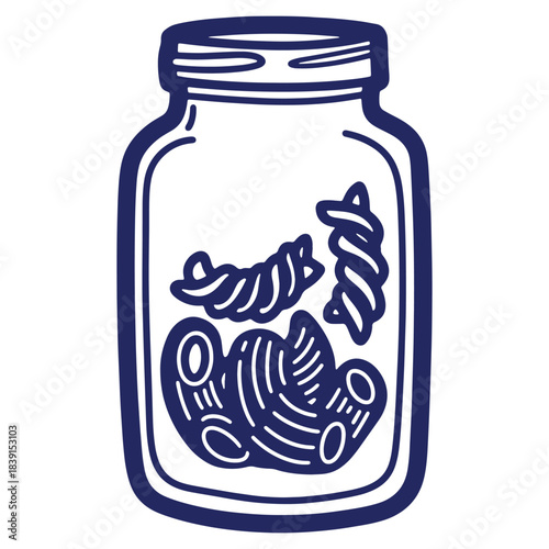 Assorted Pasta in a Glass Jar Hand Drawn Style Illustration Perfect for Creative Cooking and Food Related Projects