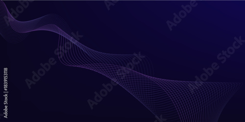 glowing blue wavy lines on abstract technology dark blue background. digital hi tech vector illustration with particle striped wave lines.eps