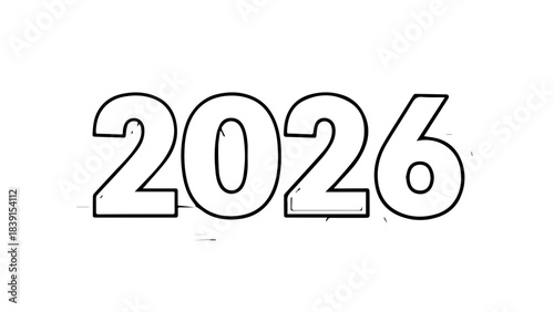 Bold black and white outline graphic displaying the upcoming calendar year two thousand twentysix for future planning and projections