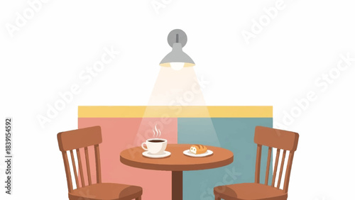 Cozy Coffee Shop Table with Hot Drinks Under Soft Light, Indoor Lifestyle Scene from Side View