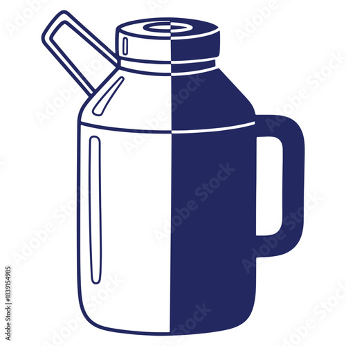 Stylized Oil Can Illustration in Split Blue and White Minimalist Design Isolated on White Background