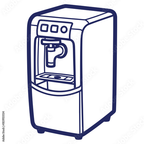 Water cooler dispenser providing hydration in an office setting delivering refreshing purified drinking water with button controls for temperature and modern design