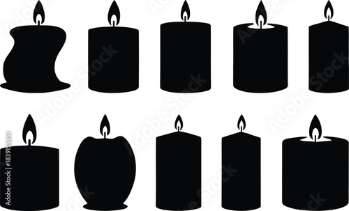 Collection of black silhouette candles in various shapes and sizes