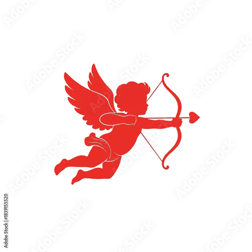 Cupid Flying with Bow and Arrow Icon, Romantic Graphic Illustration, White Background