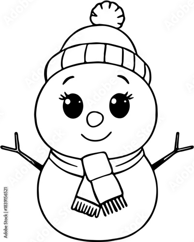 Black and White SVG Cute Snowman Character Vector – Winter Holiday Snowman Illustration