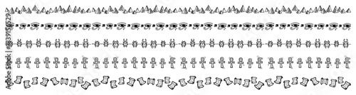 Set of hand drawn Ancient Egyptian borders with Pyramids Eye of Horus Scarab beetles Ankh crosses and Papyrus scrolls