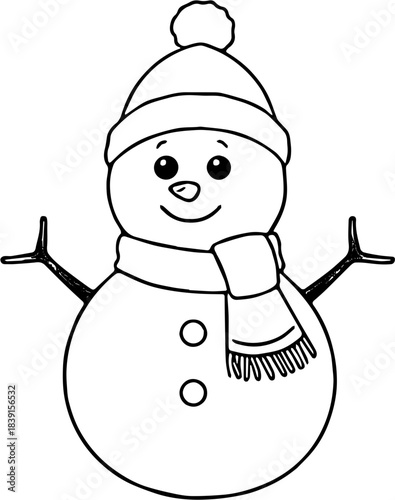Black and White SVG Cute Snowman Character Vector – Winter Holiday Snowman Illustration