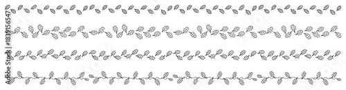 Hand drawn oak leaves borders set vector seamless decorative floral dividers with acorns sketch style autumn foliage lines