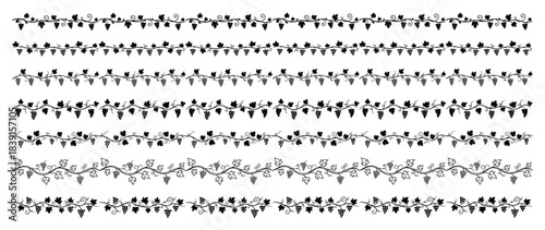 Hand drawn grape vine borders set vector seamless winery dividers with fruit clusters and leaves sketch style vineyard decoration lines