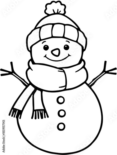 Black and White SVG Cute Snowman Character Vector – Winter Holiday Snowman Illustration