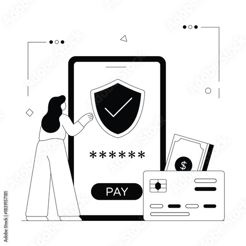 Secure Card Payment Vector Outline Illustration EPS 10 File