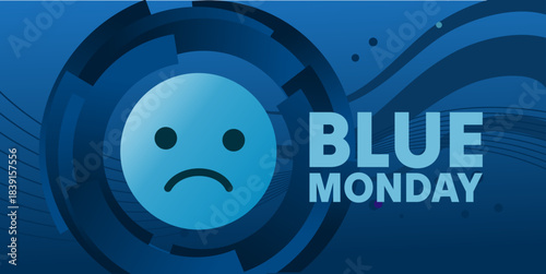 Blue monday sad face banner for depression awareness