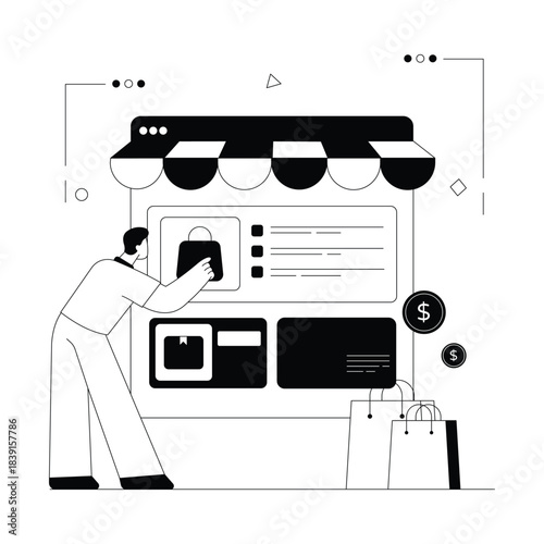 E-commerce Shopping Website Vector Outline Illustration EPS 10 File