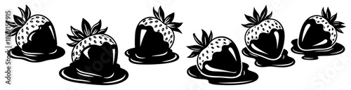 Set of hand drawn chocolate dipped strawberry borders with melting sweet sauce vector seamless dividers