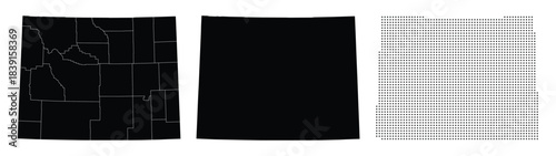 Wyoming state shape outline vector illustration with county divisions and pixel grid