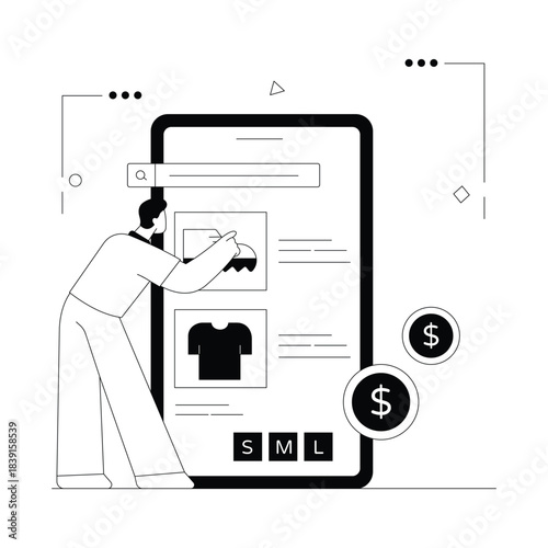 E Commerce Browsing Vector Outline Illustration EPS 10 File