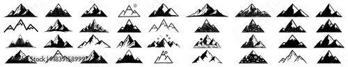 Hand-Drawn Mountain Icon Set – Sketch Vector Peak and Range Collection