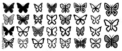 Hand-Drawn Butterfly Icon Set – Sketch Vector Winged Insect Collection