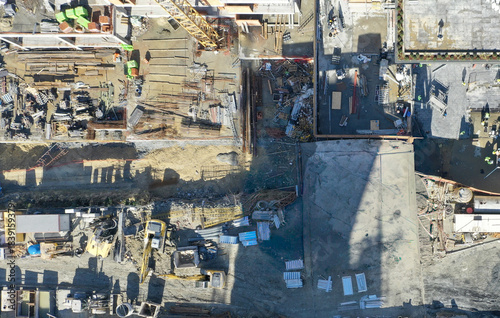 Aerial view of a construction site bristling with activity, a symphony of steel and concrete against the urban canvas, Istanbul, Istanbul, Turkey.