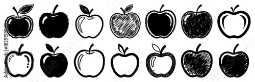 Hand-Drawn Apple Icon Set – Sketch Vector Fruit Collection