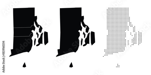 Rhode Island state map illustrations including outline divided regions and dot pattern