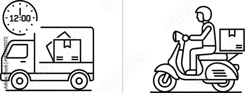 Vector illustration of two methods for urban express transport, representing fast food, e-commerce, and instant delivery services.