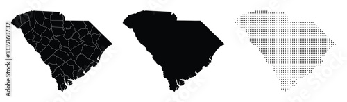 South Carolina State Map Illustrations Divided into Counties and Pixelated Outline