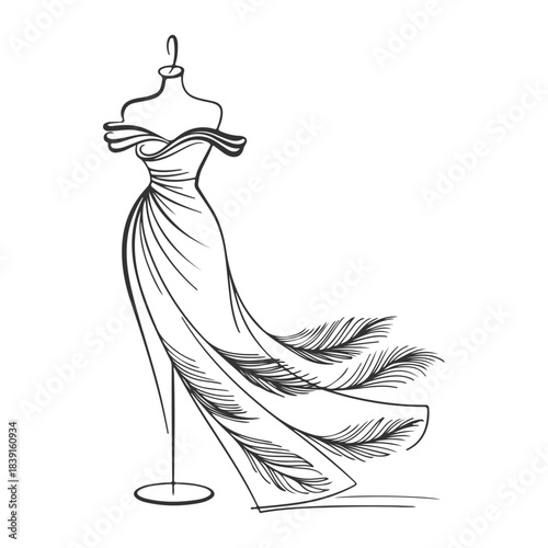 a dress on a mannequin with feathers