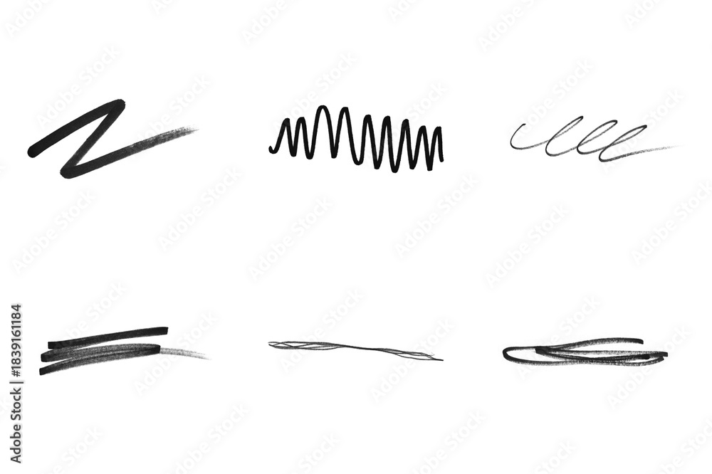 Fototapeta premium Set of black hand drawn scribble lines and swirls isolated on transparent background