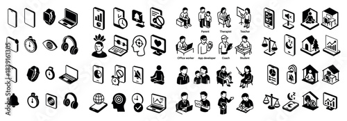 Diverse icon set with technology and people themes