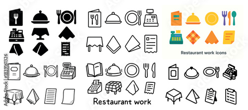 Restaurant work icons collection and utensils
