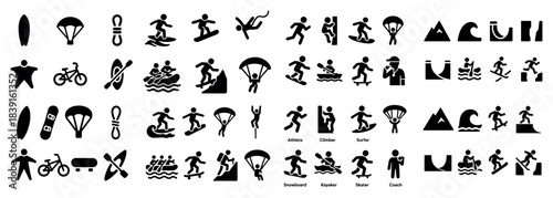 Silhouette icons of various sports activities