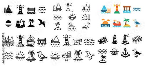 Variety of nautical and coastal icon designs