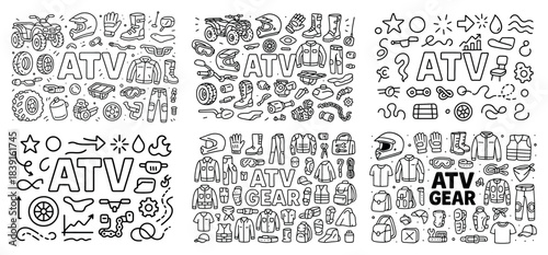 Atv gear and accessories doodle set collection