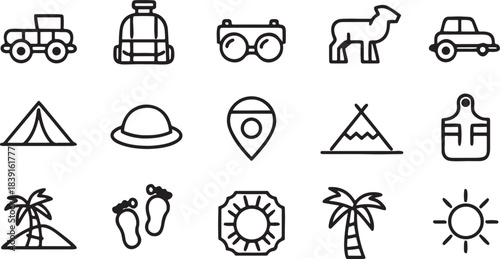 summer travel icon set in simple vector design