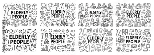 Elderly people icons and daily activities illustration